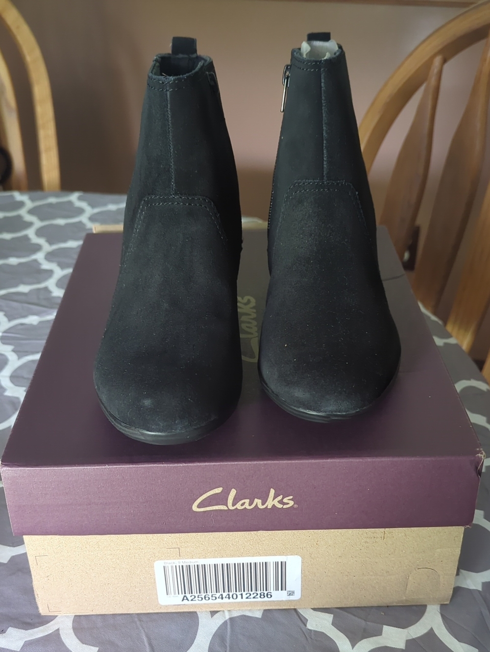 Clarks Black Suede Ankle Booties with Side Zip